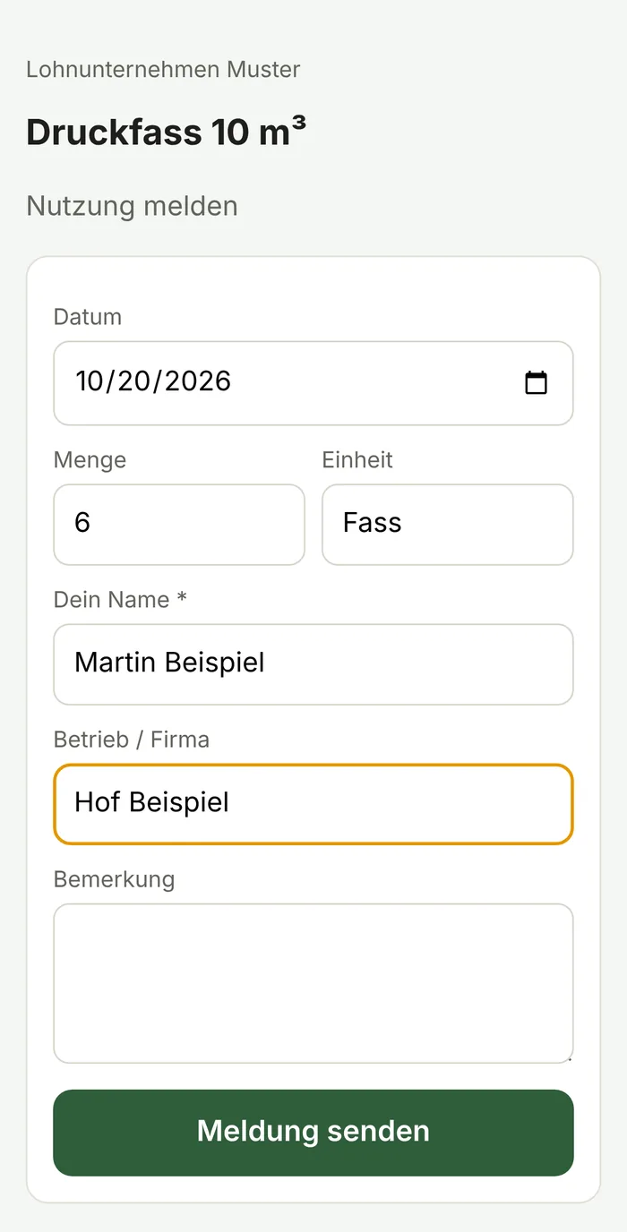 Formular «Nutzung melden» auf dem Handy